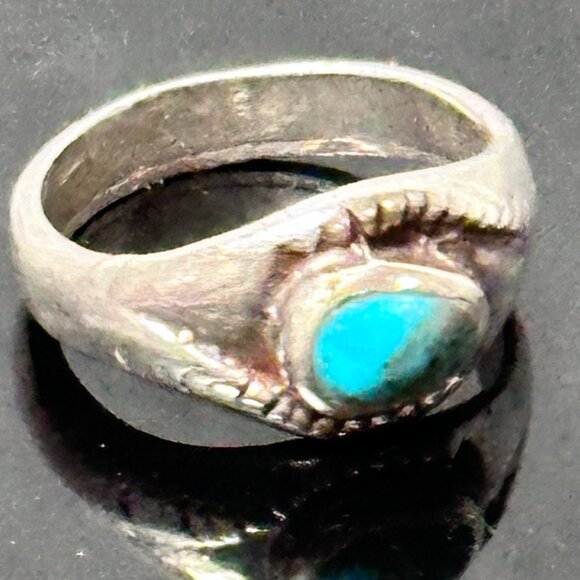 Navajo Ring Size 7 Kingman Turquoise VTG  Southwest Oshmak Sterling Silver 925 - Picture 1 of 11